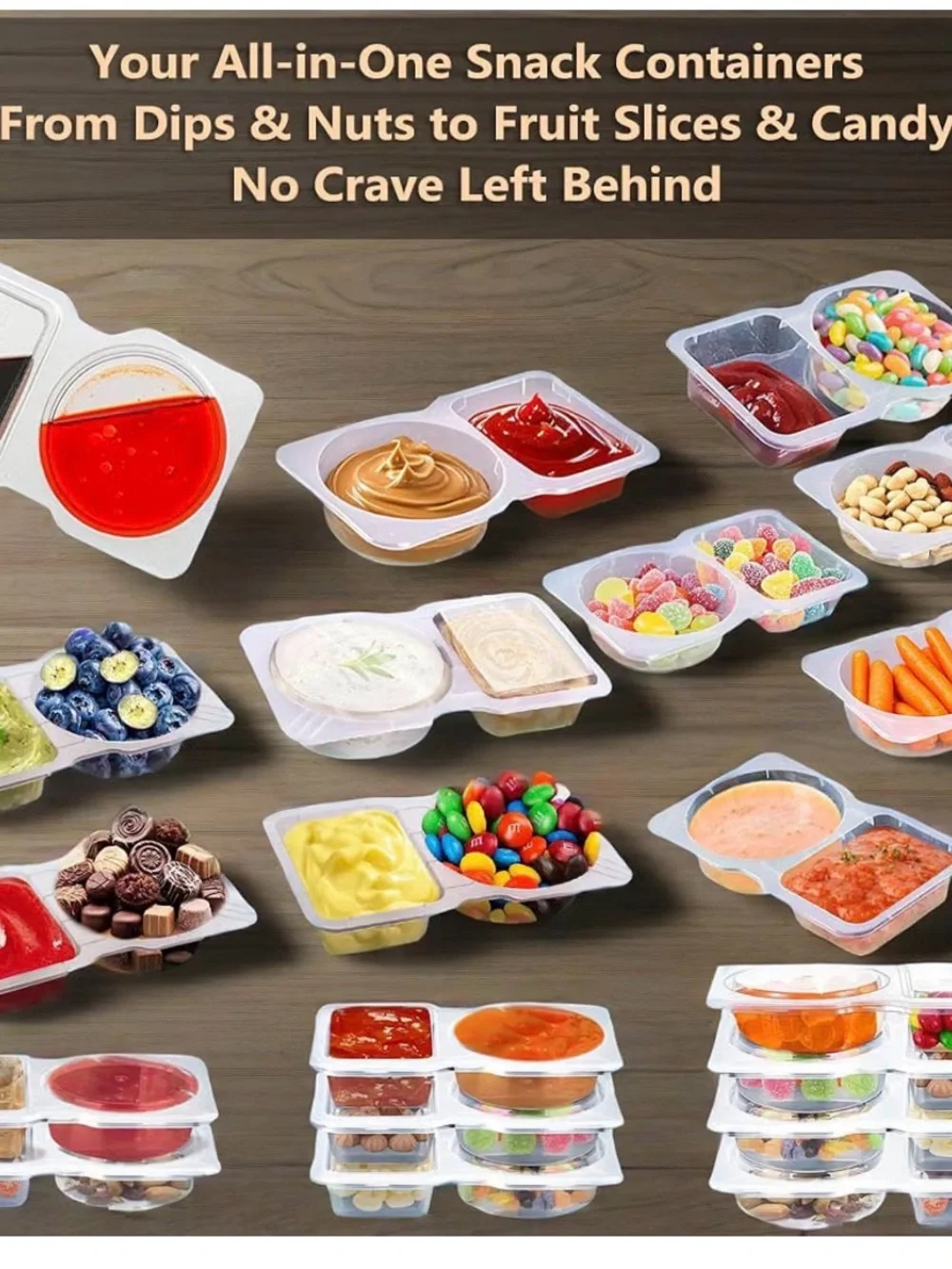 Clear Dual-Compartment Sauce & Snack Containers - 30 Pack includes 2 packs 048